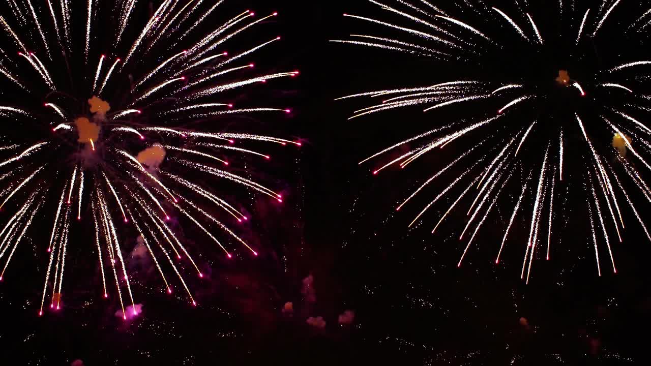 Colorful fireworks exploding in the night sky. Celebrations and events in bright colors.