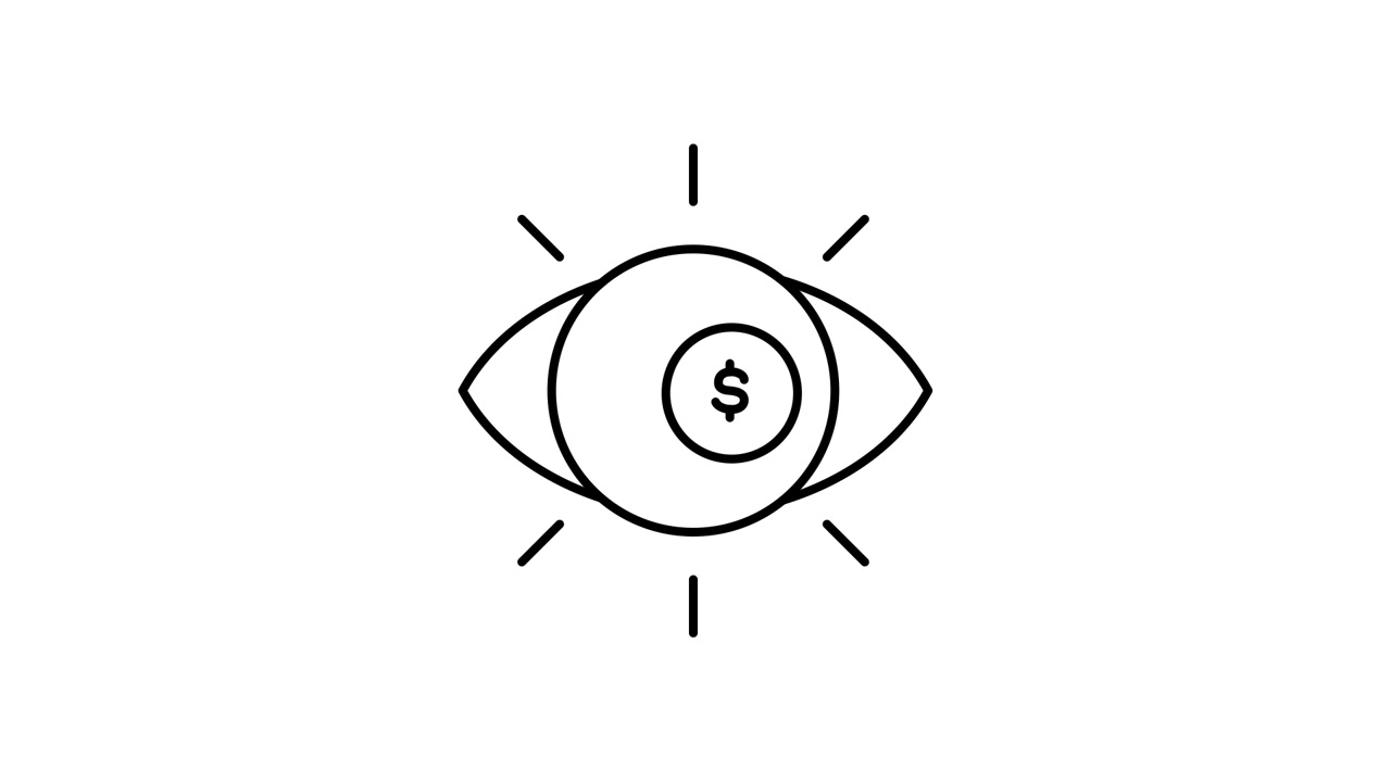 Animated Eye Icon with Dollar Sign and Radiating Lines