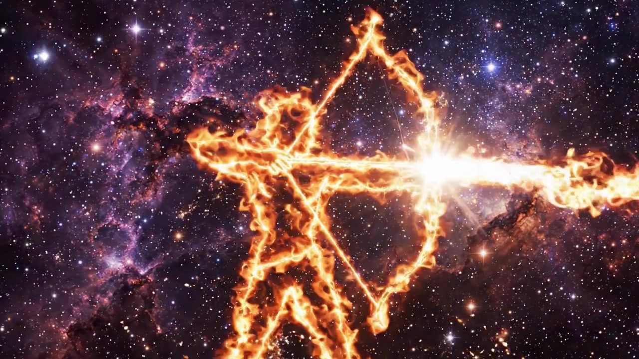 A Cosmic Archer in Flames: A Celestial Dance of Stars and Nebulae Capturing the Essence of the Universe's Beauty and Mystique