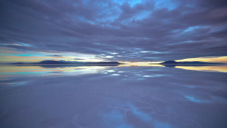 amazing sunset reflection on a salt flat