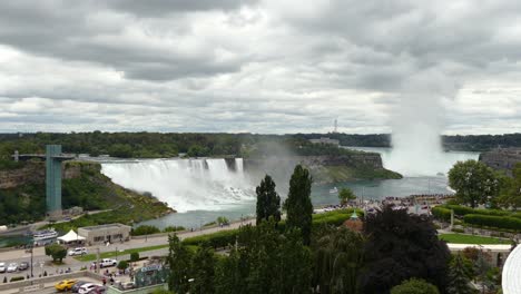 Majestic-distant-view-of-Niagra-Falls-in-Canada-on-cloudy-day