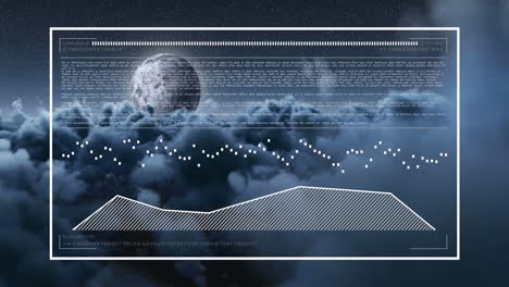 animación del procesamiento de datos financieros sobre el cielo con nubes