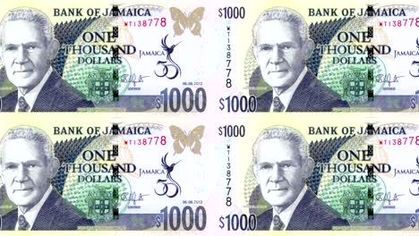 billetes de uno mil dólares jamaicanos de jamaica rodando, dinero en efectivo, bucle