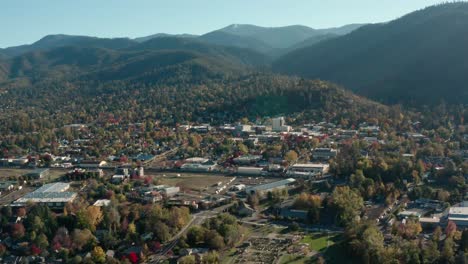 ashland downtown on sunrise with forested mountains background in southern oregon, usa