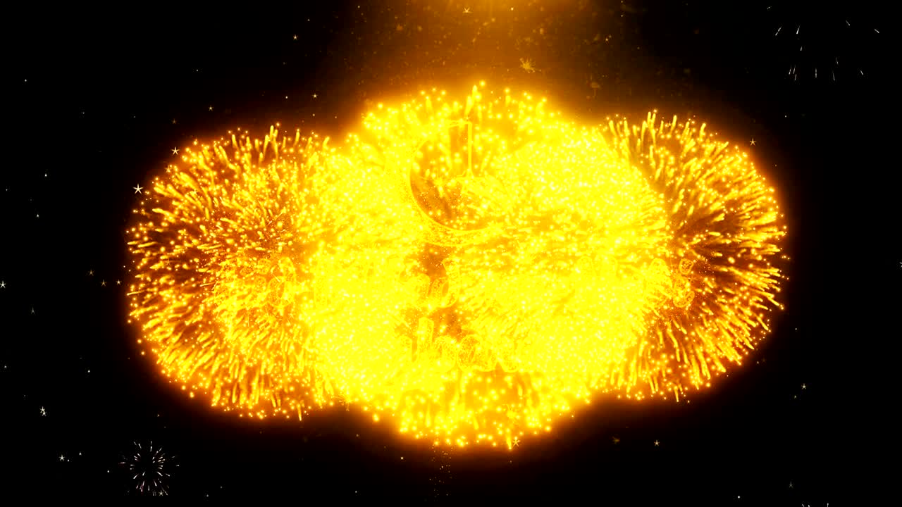 eid milad-un-nabi texto deseo en los fuegos artificiales muestra partículas de explosión.