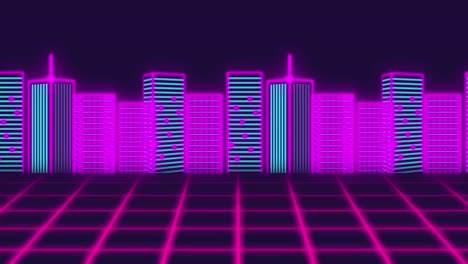animación del paisaje urbano sobre cuadrícula sobre fondo oscuro