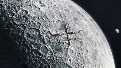 futuristic space station orbiting the moon