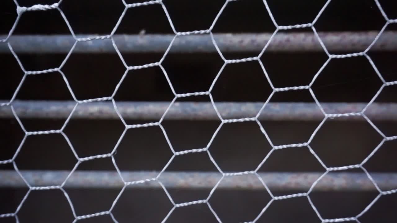 철조망 울타리와 금속 막대 팬