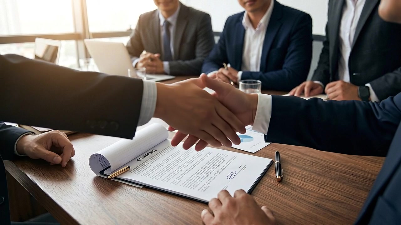 Business team reviewing documents and charts at conference table at work