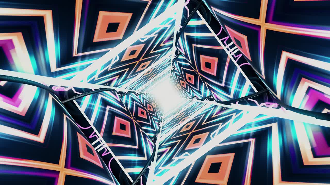 túnel 3d futurista y brillante con líneas de luz de neón sin costuras. hermoso túnel abstracto sin costuras