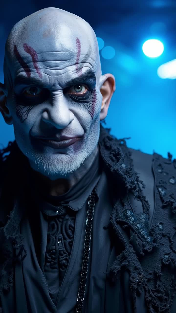 A man with a bald head and a creepy face