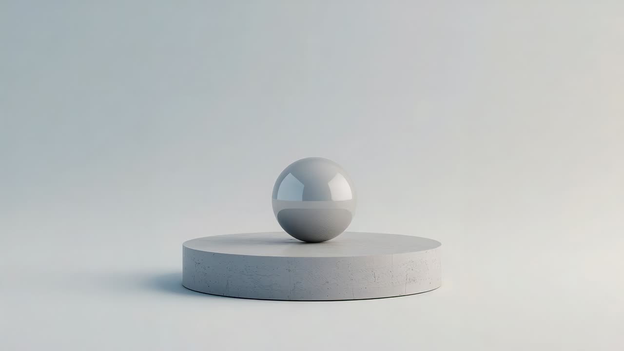 Mat sphere, der udsender et varmt lys på en piedestal i et studie, og som oplyser gulvet, starter efter et sekund