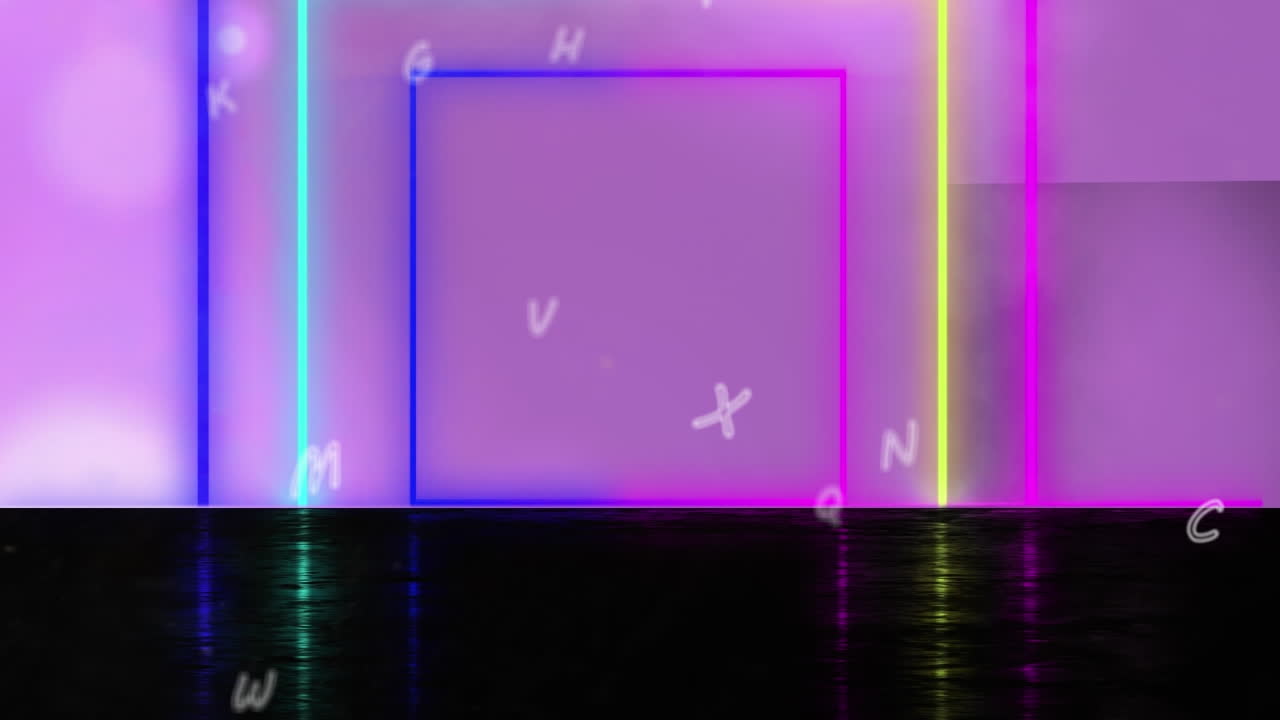 animation von buchstaben und formen auf weißem hintergrund