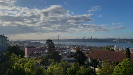 Beautiful-sunrise-over-Bridge-of-25th-April,-Lisbon,-Portugal