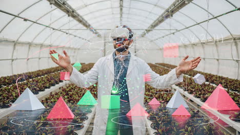 scientist using vr/ar technology in a futuristic greenhouse