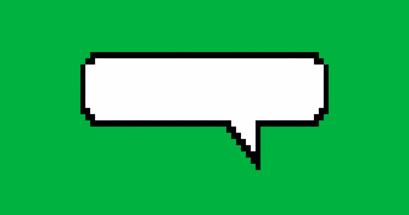 Designer grafici che usano una nuvoletta di dialogo in pixel art con sfondo trasparente nel design dell'interfaccia utente di una chat.
