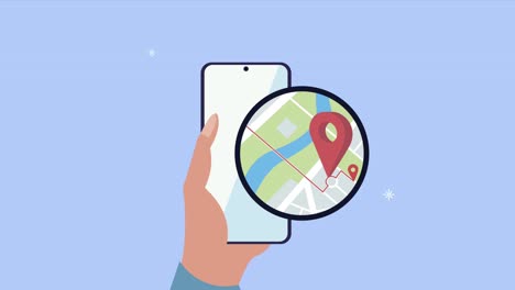 mano usando teléfono inteligente con servicio de mapeo gps