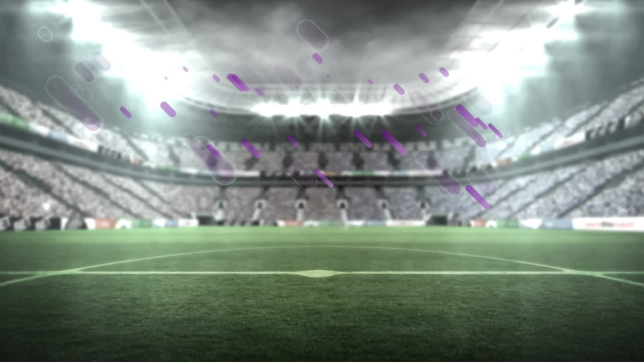 Animation of purple light trails falling over sports stadium | Premium ...