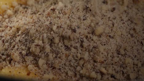 sprinkling milled hazelnuts in a bowl in slow motion