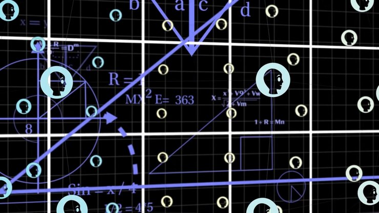 Camera panning right, coordinate grid shifting while cyan rings drifting, showing diagonal trace