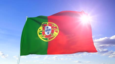 flag of portugal with fabric structure against a cloudy sky (loopable)