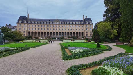 walking view in the beautiful garden of palais saint-georges, rennes, bretagne, france.