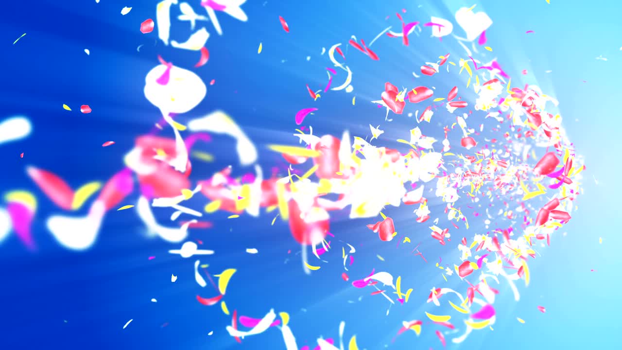 화려한 잎자루, 나선형 반이는 꽃잎, 꽃 모양, 예쁜 춤추는 꽃잎, 회전하는 꽃잎에서 소용돌이, 추상적인 루프 애니메이션.