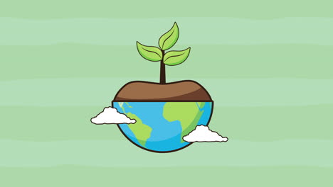 eco friendly environmental animation with half earth planet and plant