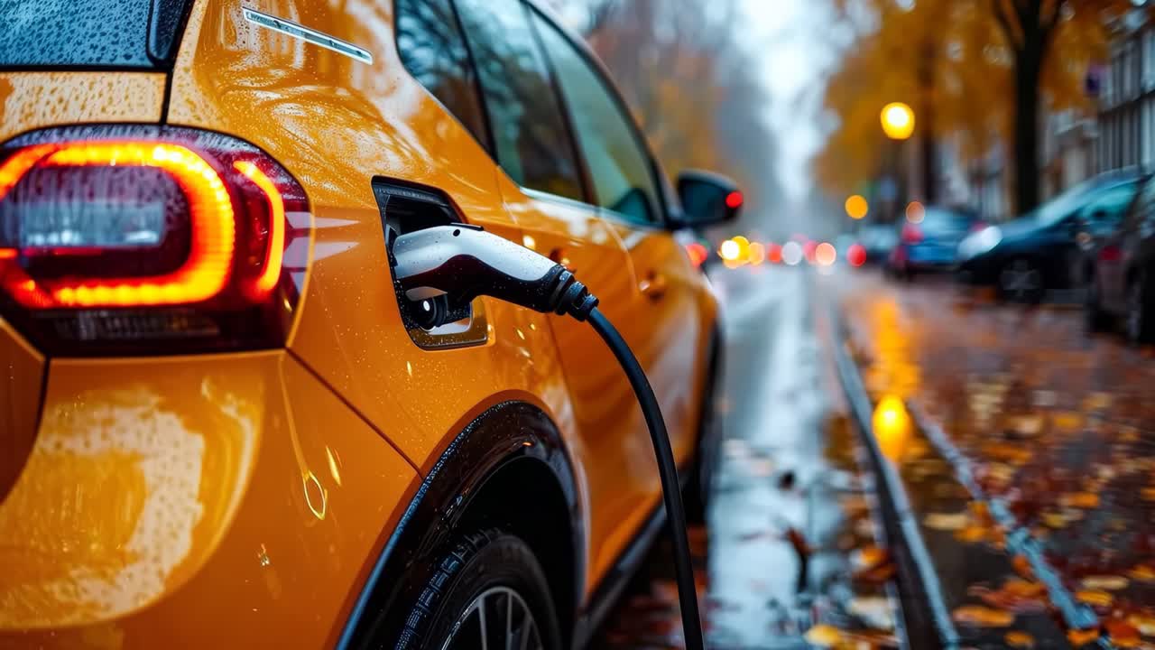 Un'auto elettrica collegata a una stazione di ricarica in una strada della città