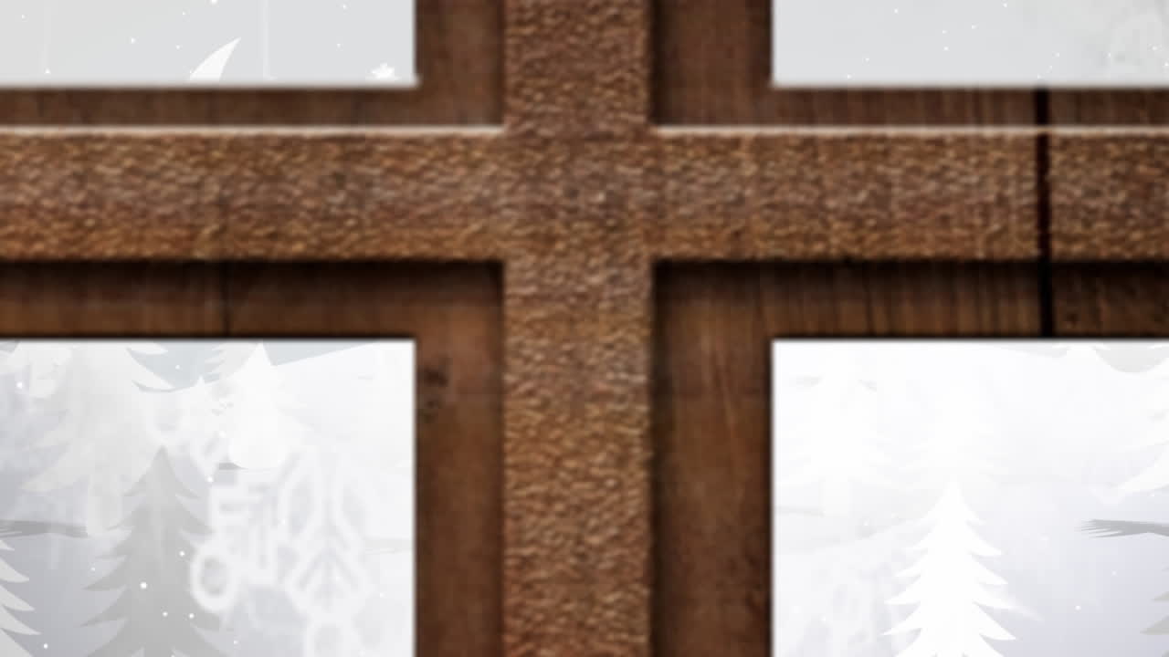 겨울 풍경 의 애니메이션, 산타  ⁇ 매, 사 ⁇  과 창문 을 통해 보이는 인사