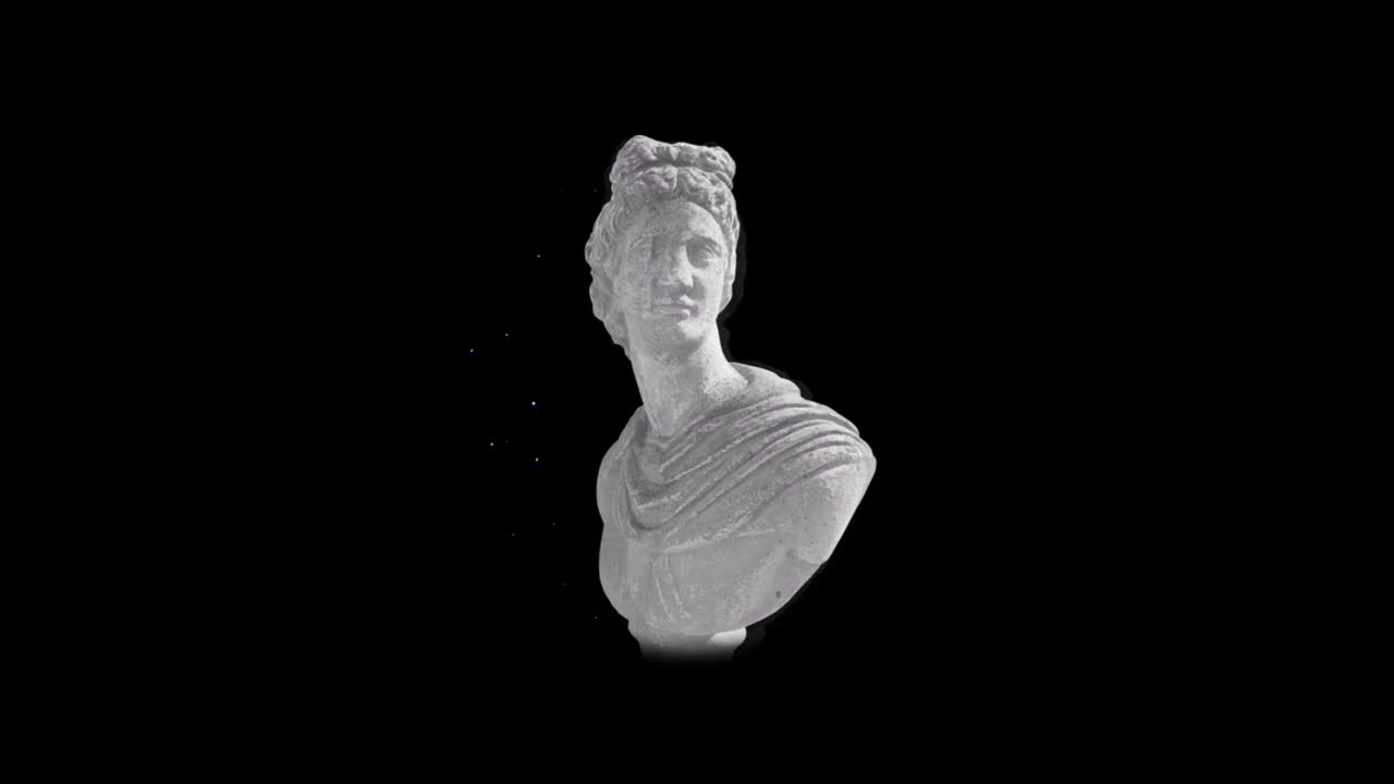 Rotating marble statue animation over black background