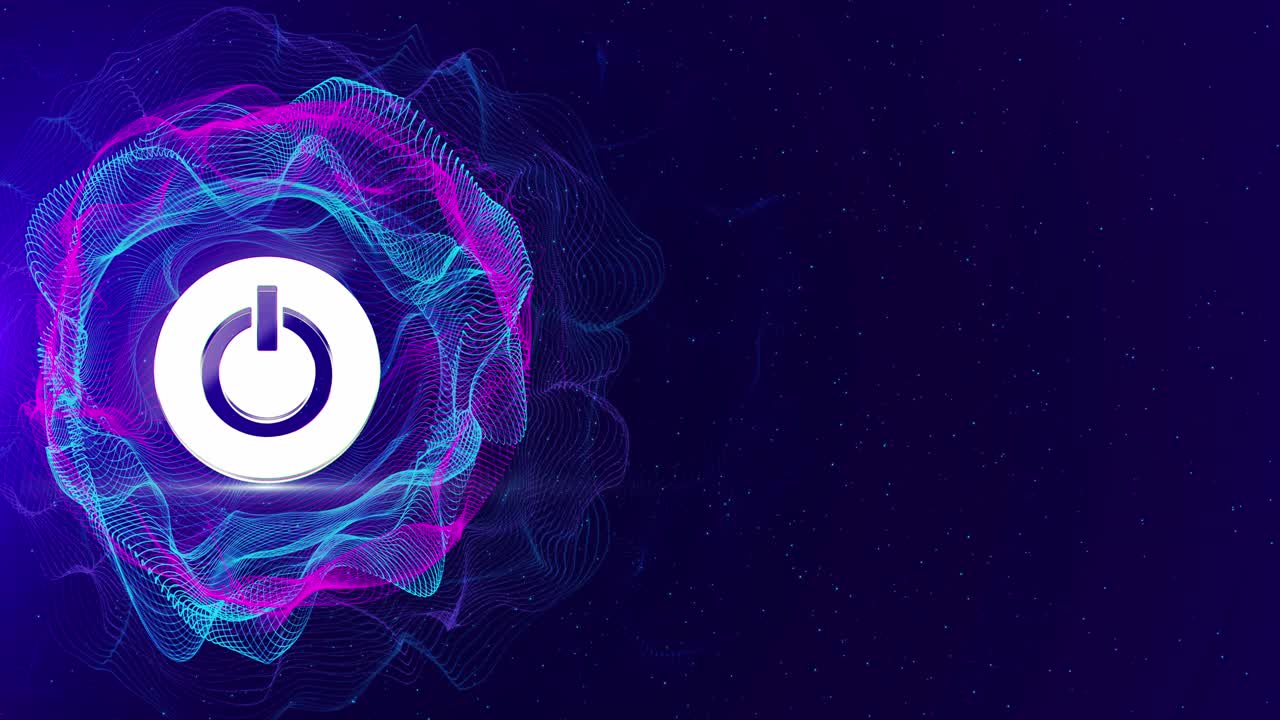 Futuristic technology neon glowing power button icon animation turning on and off 4k video machine