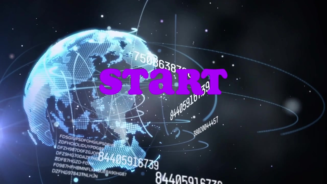 Animation of start text over globe and data processing
