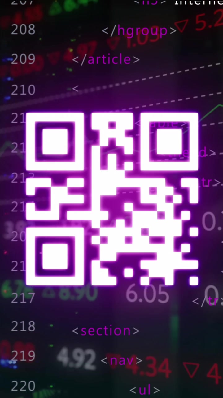 Animation of qr code, data processing over computer servers