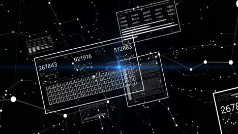 Animation of digital interface with keyboard and numbers, showcasing data connections
