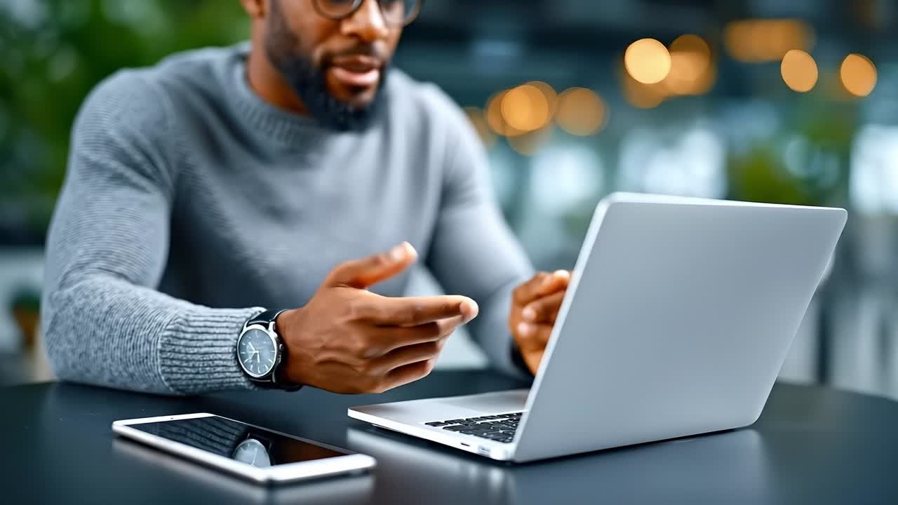 A man sitting at a table using a laptop computer