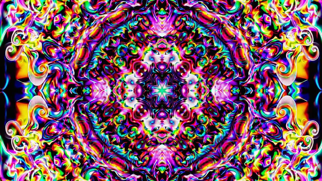 Psychedelic kaleidoscope visions forming a colorful and mesmerizing pattern, creating a vibrant and hypnotic visual experience with intricate details and swirling colors
