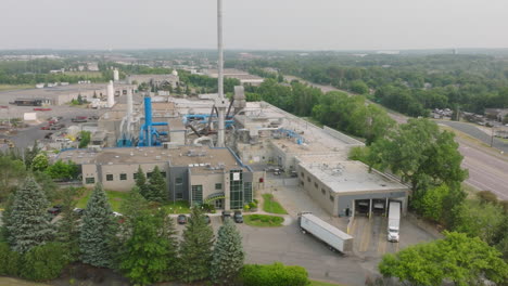 aerial view of north american factory with freight trucking operations