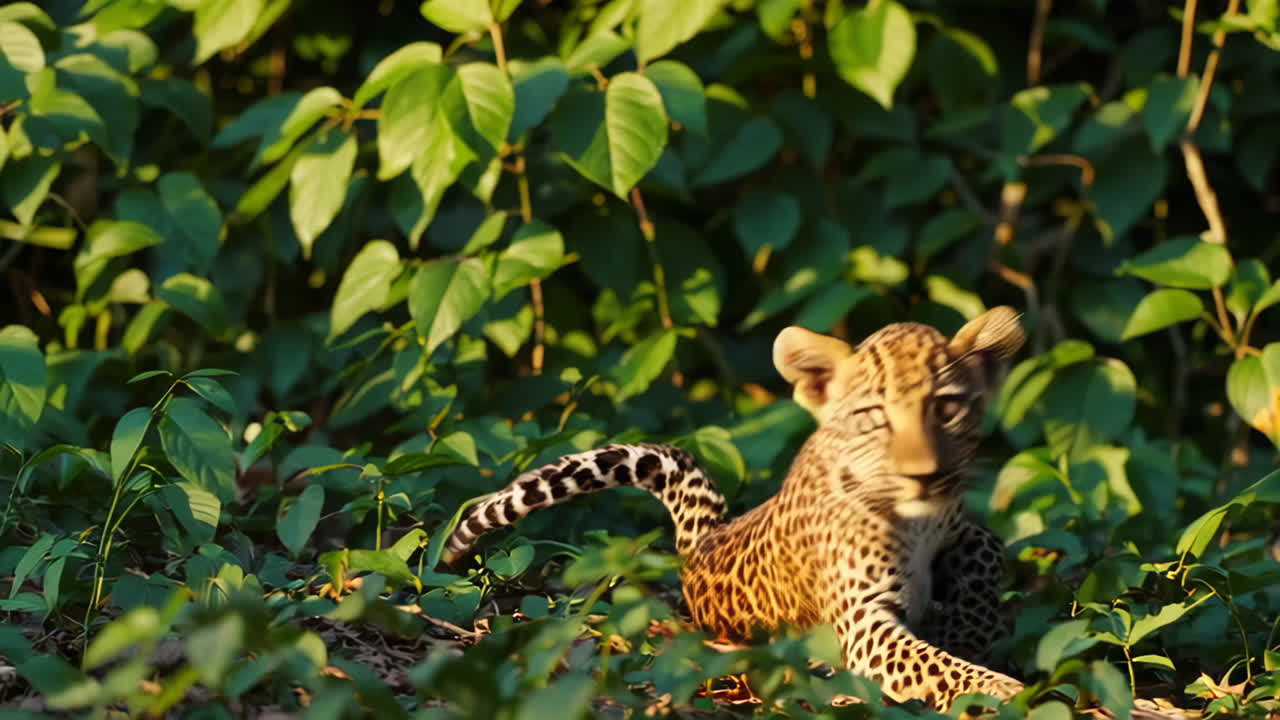 Leopard cubs playing in the jungle