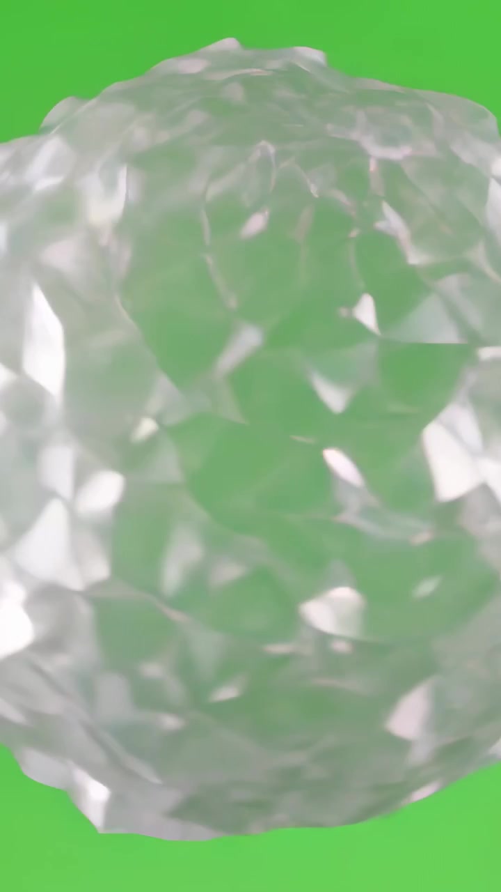Vertical video: Clip starting turning glass ball bobbing showing glares to show facets on green set