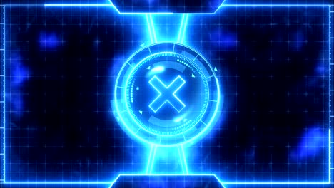 animación de bucle de juego deportivo futurista. contra fondo de lucha. pantalla digital de neón de radar. marca de objetivo x. elemento de interfaz de control de juego. competición deportiva de lucha de batalla.