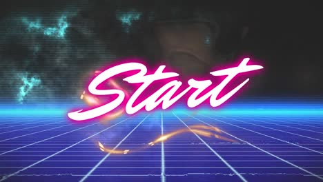 animation of start text over digital squares on black background