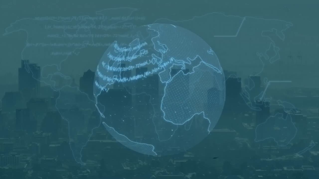 전 세계와 도시 풍경에 대한 데이터 처리 애니메이션