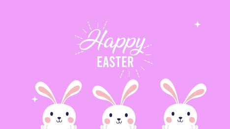feliz tarjeta animada de pascua con conejos y letras