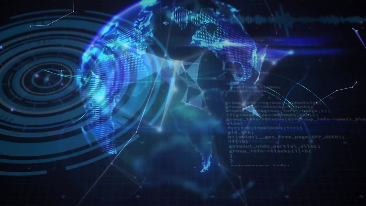 전 세계에 대한 라인 기록과 데이터 처리의 애니메이션