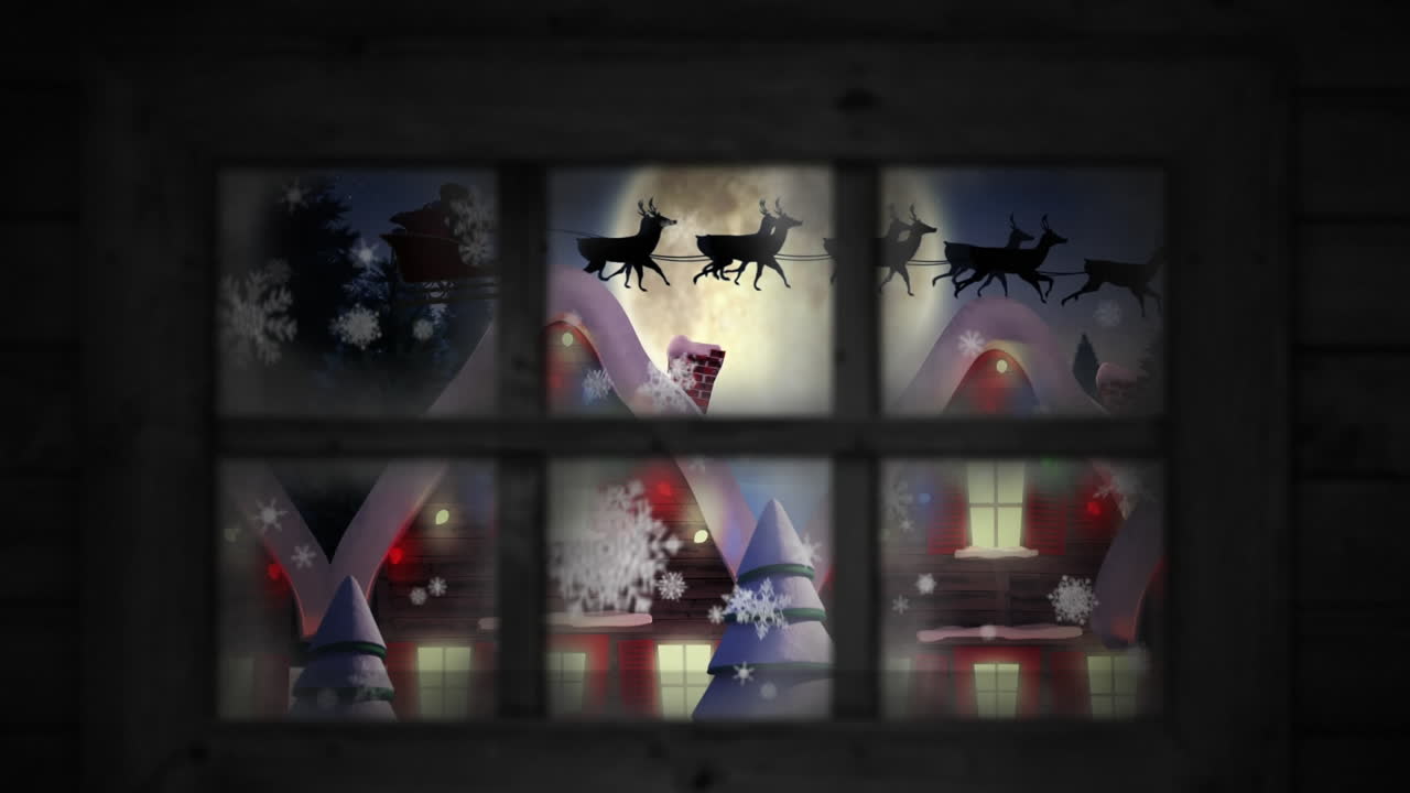 animación de la vista de la ventana y la decoración navideña