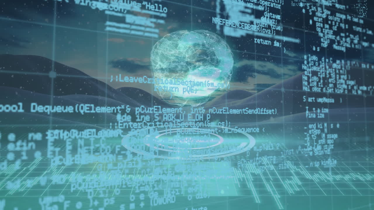 디지털 뇌 홀로그램과 데이터 프로세싱 애니메이션을 통해 미래의 풍경