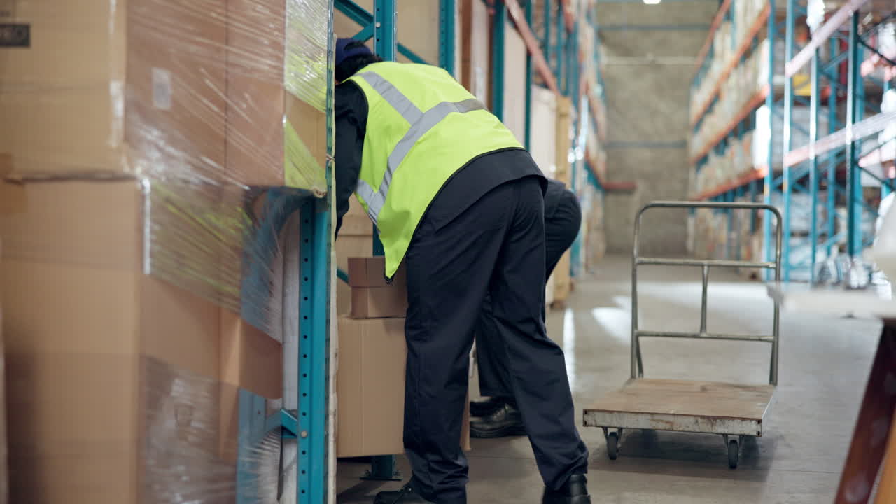 Warehouse workers moving boxes