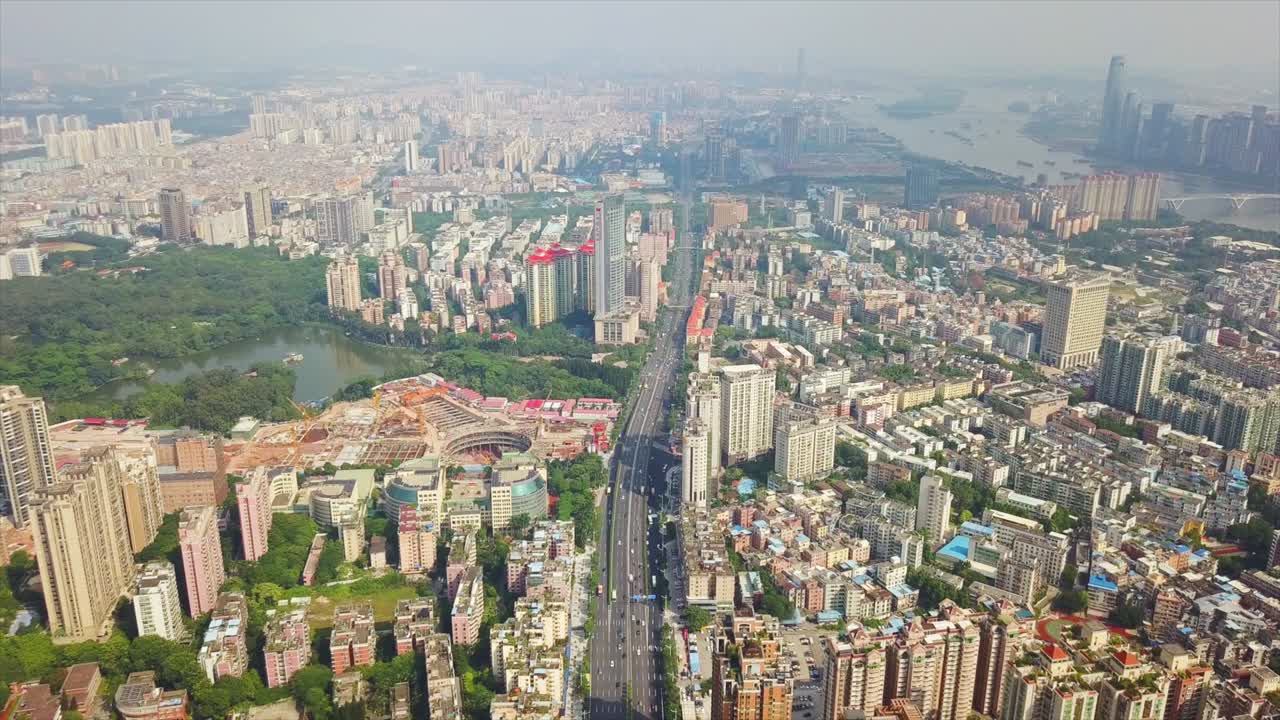 china día soleado famoso paisaje de la ciudad de guangzhou tráfico carretera panorama aéreo 4k