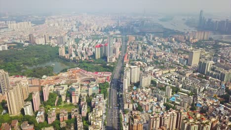 china sunny day famous guangzhou cityscape traffic road aerial panorama 4k